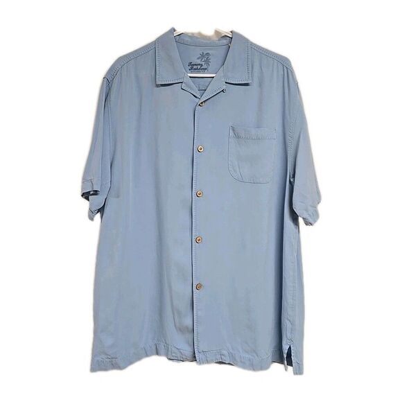 Tommy Bahama Original Fit Button Down Short Sleeve Shirt 100% Silk Blue Men's L - Picture 2 of 8
